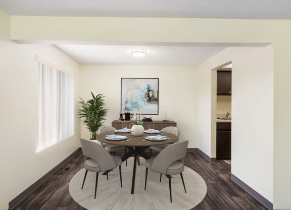 a dining room with a table and chairs at Castlerock, Wenatchee, WA
