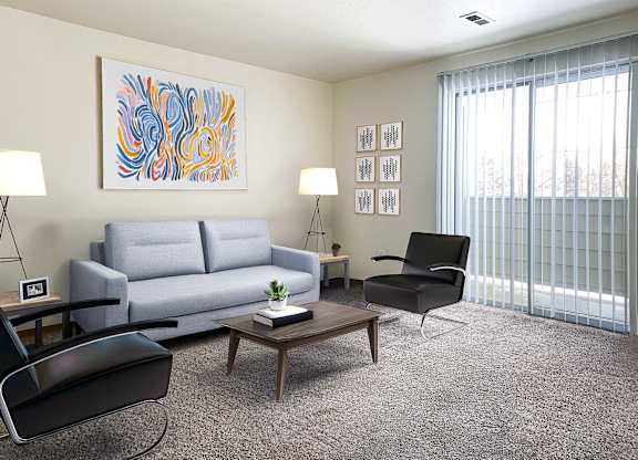 a living room with a white couch and a coffee table at Shiloh Glen, Billings, MT