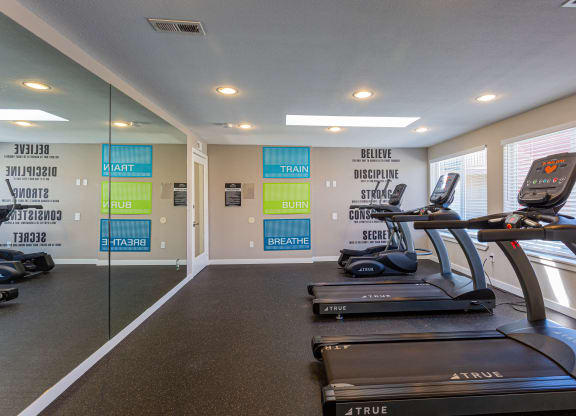 a gym with treadmills and other exercise equipment at the enclave at university crossings