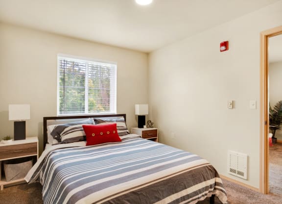 a bedroom with a bed and a window at Sky Vue, Bellingham, WA