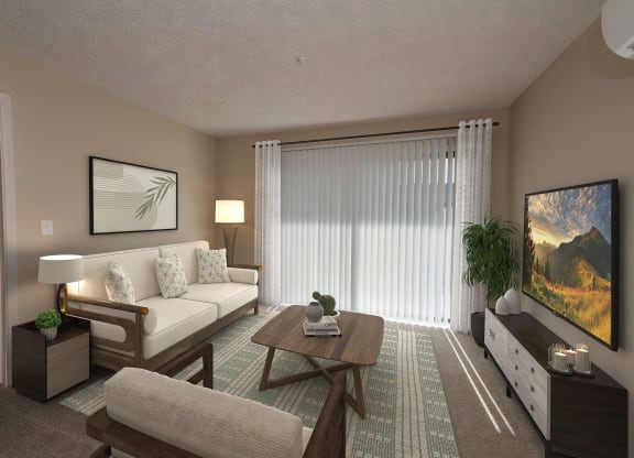 a living room with a couch and a table at Roseville Commons Senior Living, Roseville California