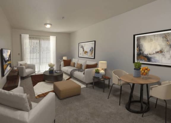 Living Room and Dining Area at Campus Commons Senior Living, Sacramento