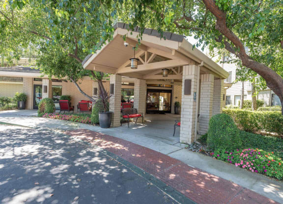 Entrance to Campus Commons building at Campus Commons Senior Living, Sacramento California