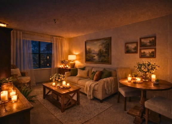 Cozy Living Room at Campus Commons Senior Living, Sacramento, California