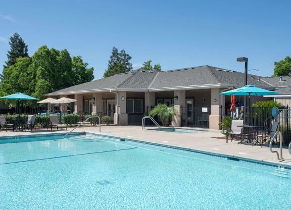 the swimming pool at the resort on cuttyhunk at Castle Vista Senior Duplex Community, Atwater, California