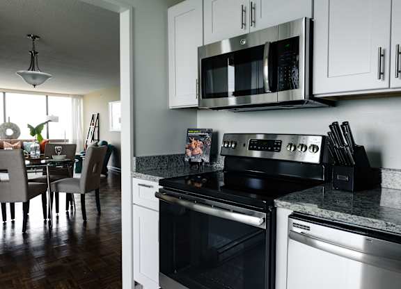 kitchen with appliances at Hampton Plaza Apartments, Towson, Maryland