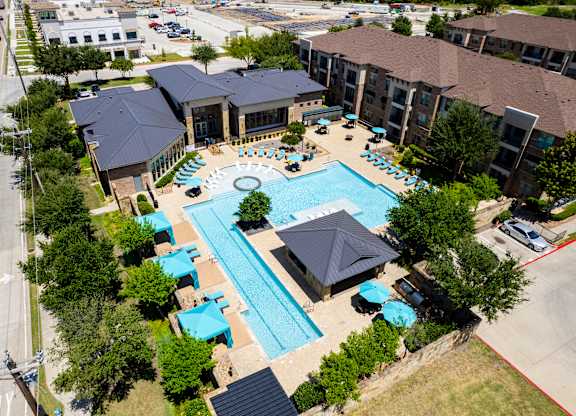 an overhead view of a swimming pool at the resort at Discovery at Craig Ranch, McKinney, TX, 75070