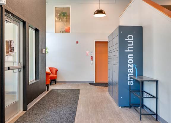 A hallway with a sign that says
