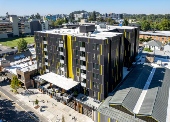 an aerial view of fock13 apartment building in Eugene, Oregon