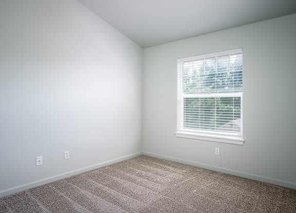 A room with a window and carpeted floor.