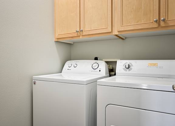 A washing machine and dryer are sitting next to each other.