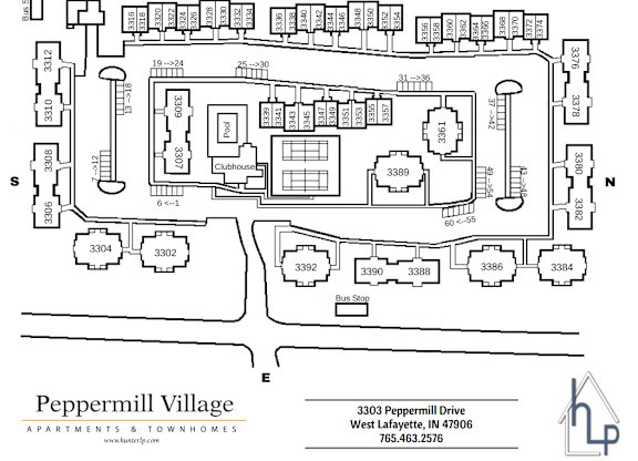 A floor plan of Peppermill Village Apartments & Townhomes.
