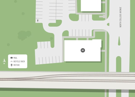 A map shows a bicycle rack at the corner of West 14th Street and North College Avenue.