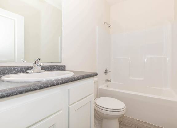 A white toilet sits next to a sink in a bathroom.