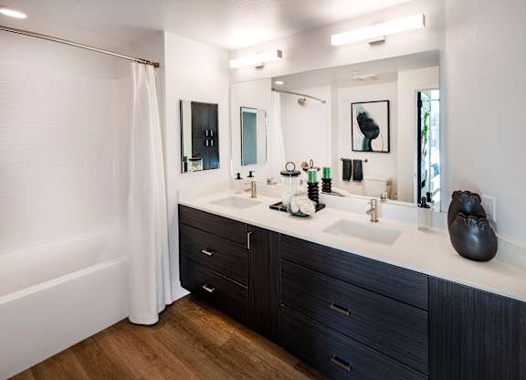 Spacious bathroom with dual sinks