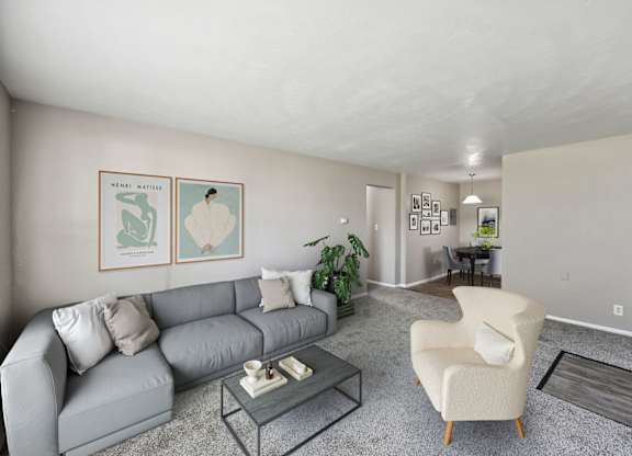 a living room with a couch and a coffee table at Park at Fitzsimons Apartments, Aurora, Colorado