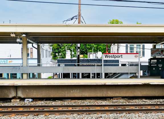 A train station with a sign that says Westport.