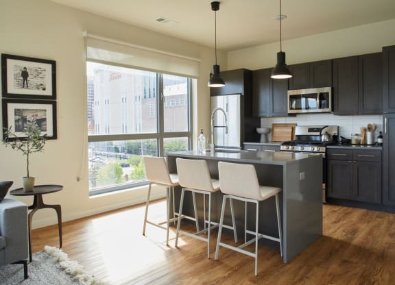 a kitchen with an at The Audubon New Haven, New Haven