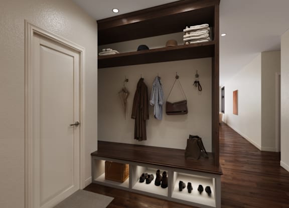 custom-built wooden entryway mudroom at The Villages at Saugatuck, Westport, CT, Connecticut  , 06880