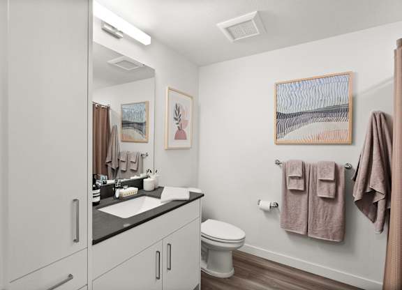 a bathroom with a sink and a toilet and a mirror