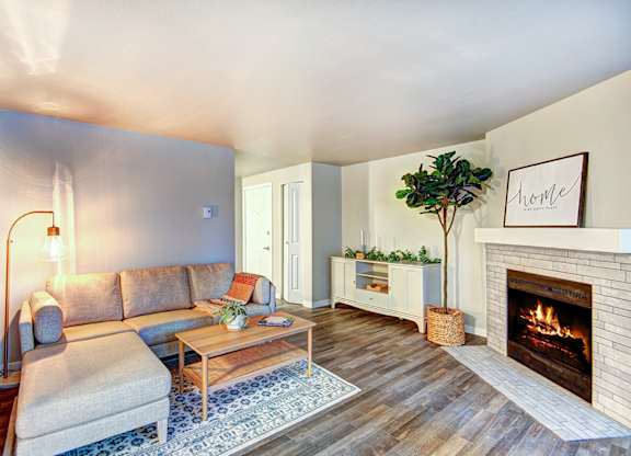 Everett Apartments-  The Lynx Apartments  Livingroom with Fireplace at The Lynx Apartments, Everett, WA, 98204