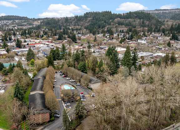 A small town with a road running through it.