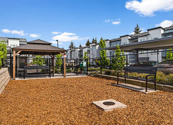 A park area with a gazebo and benches.