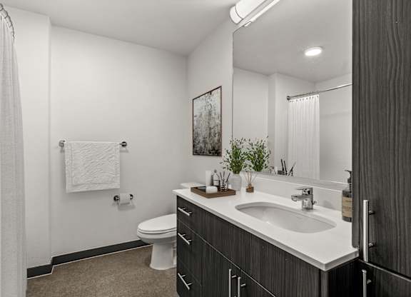A bathroom with a white toilet, sink, and a white shower curtain.