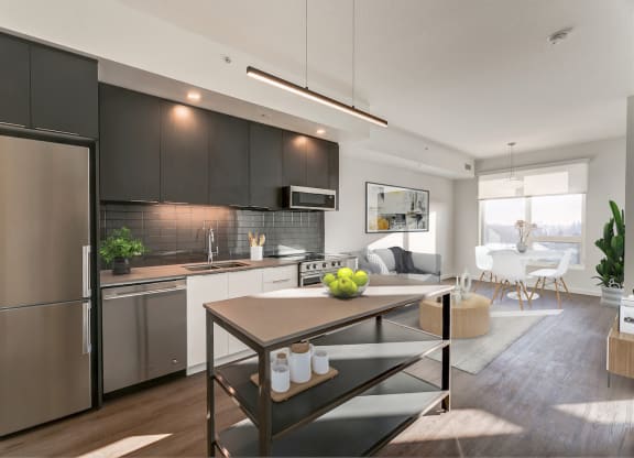Open-Concept Design and Dark Color Palette at Southpark, Edmonton, Alberta