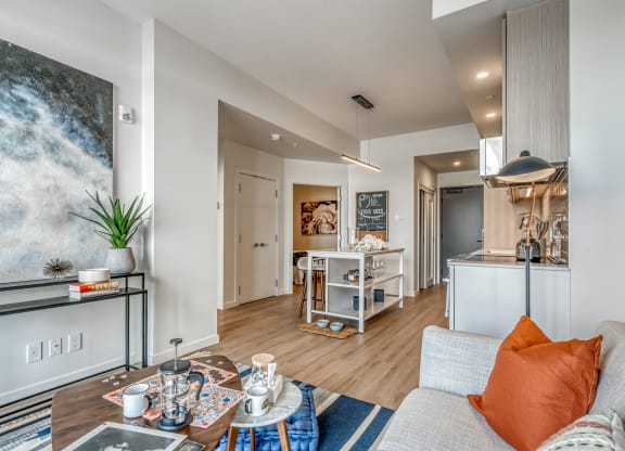 Living Area With Kitchen View at Southpark, Edmonton