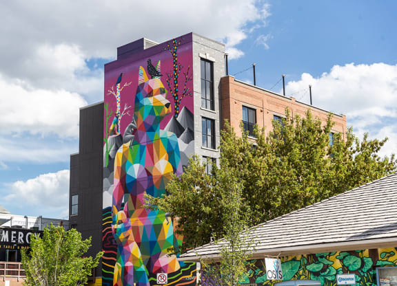 Mural Old Strathcona Artist Okuda San Miguel at Southpark, Edmonton