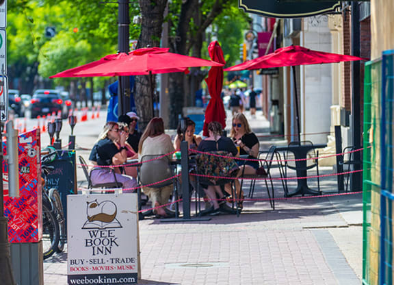 Summer patios on Whyte Ave at Southpark, Edmonton, AB