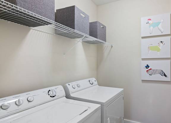 Marshall Park apartments in Crabtree - Full size washer and dryer with built in shelving