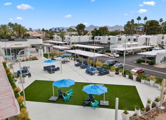 an aerial view of the courtyard