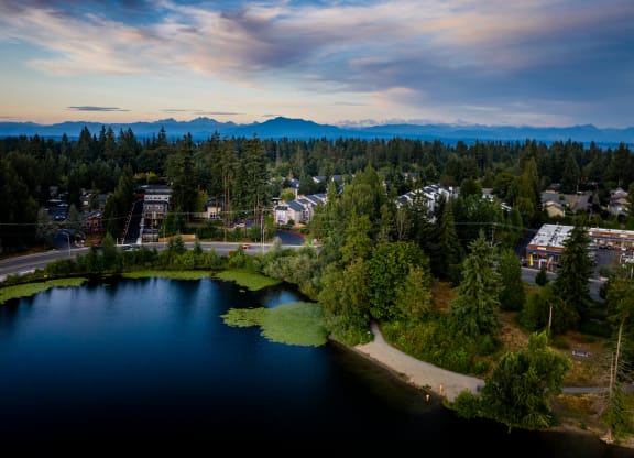 arial view of lake tahoe with the mountains in the background
