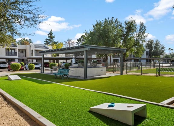 Del Sol Apartments Courtyard with BBQ's and Corn Hole