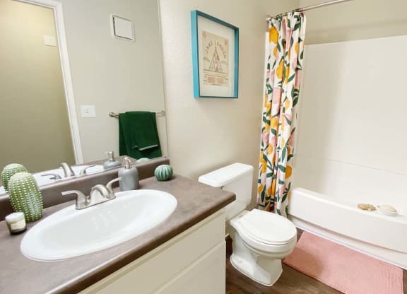 a bathroom with a sink toilet and bathtub