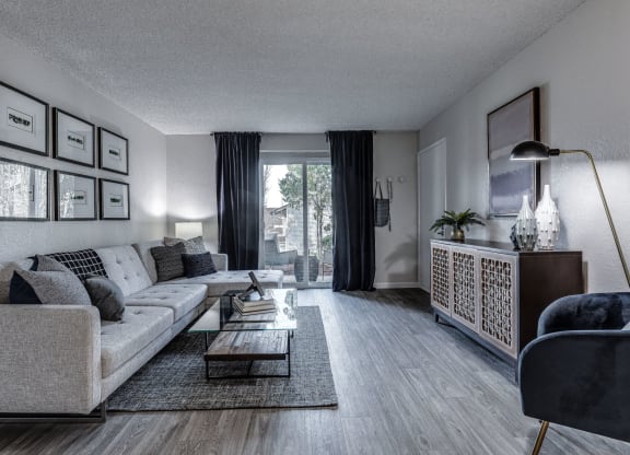a living room with a couch and a coffee table