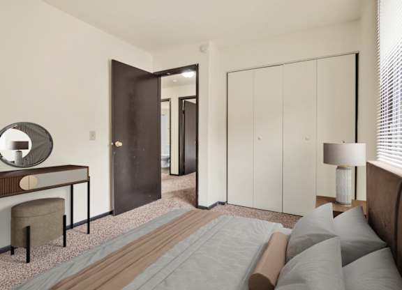 Bedroom With Desk at Indian Ridge Apartments, Davenport, 52807