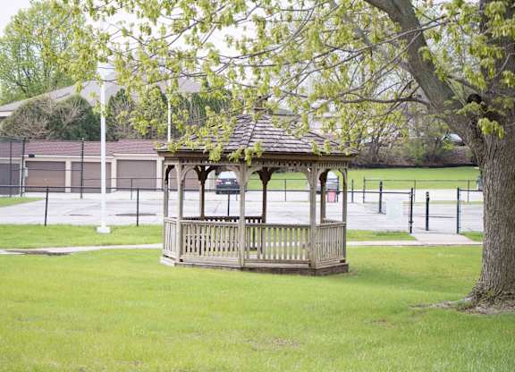 A wooden gazebo at Indian Ridge Apartments, Davenport, 52807
