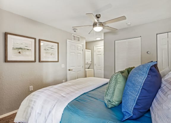 a bedroom with a large bed and a ceiling fan at Reserve at Temple Terrace, Temple Terrace, 33637