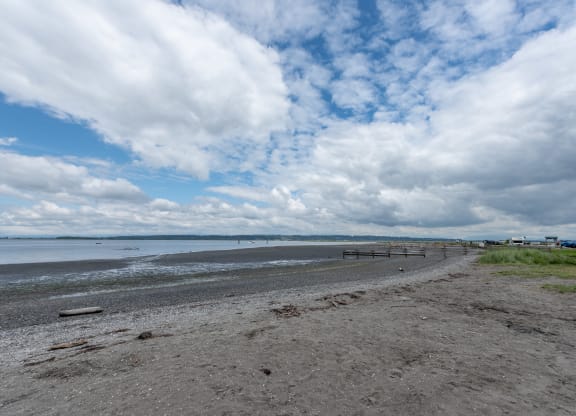 a view of the beach from the car park
