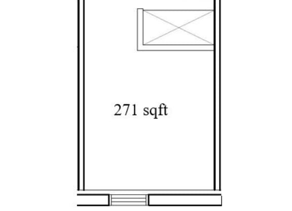 technical drawing of a small floor plan for a bathroom with a sink and a tub