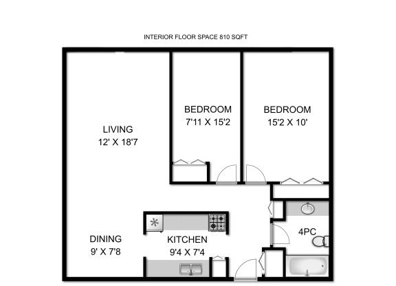 a floor plan of a studio apartment with a bedroom and a living room
