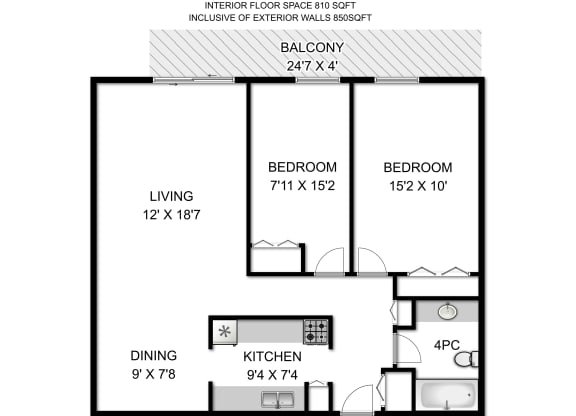 a floor plan of a studio apartment with a bedroom and a living room