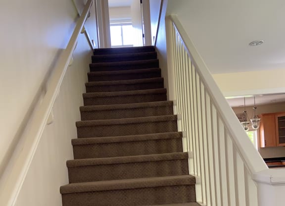 a view from the top of the stairs looking down