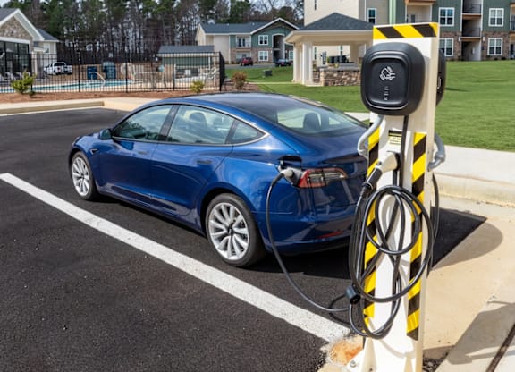 Electric vehicle charging station with covered pavilion at The Maxwell Apartments, Georgia, 30165