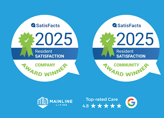 Two badges indicating a company and community resident satisfaction award from Satisfacts for the year 2025.