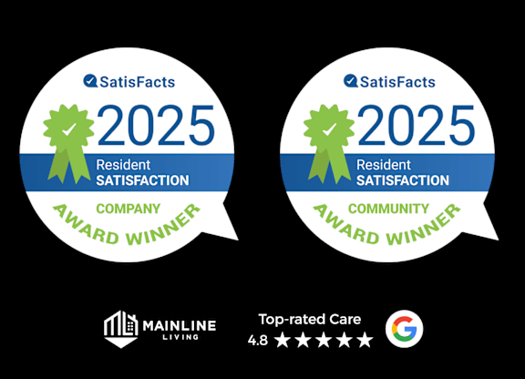 Two badges indicating a company and community resident satisfaction award.