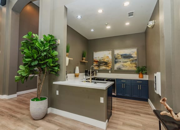 a view of a hotel lobby with a plant in the corner at Austin Crest Apartments, Nevada